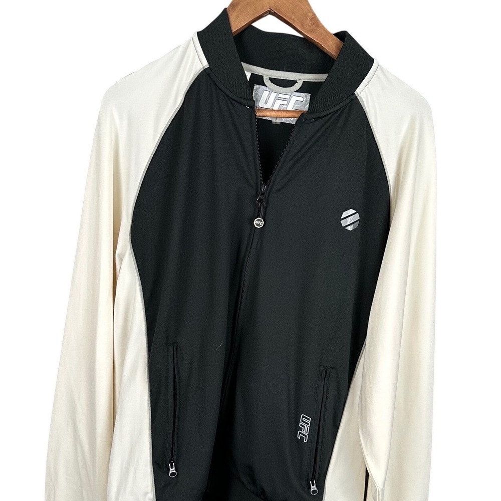 UFC Track Jacket Black White Full Zip Athletic Bomber Style Men XL